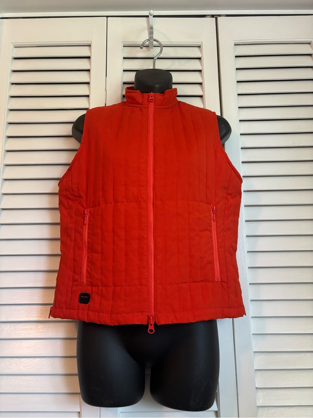 VTG Ralph Lauren Women's Orange Solid Quilted Full Zip Vest Zipped Pockets S